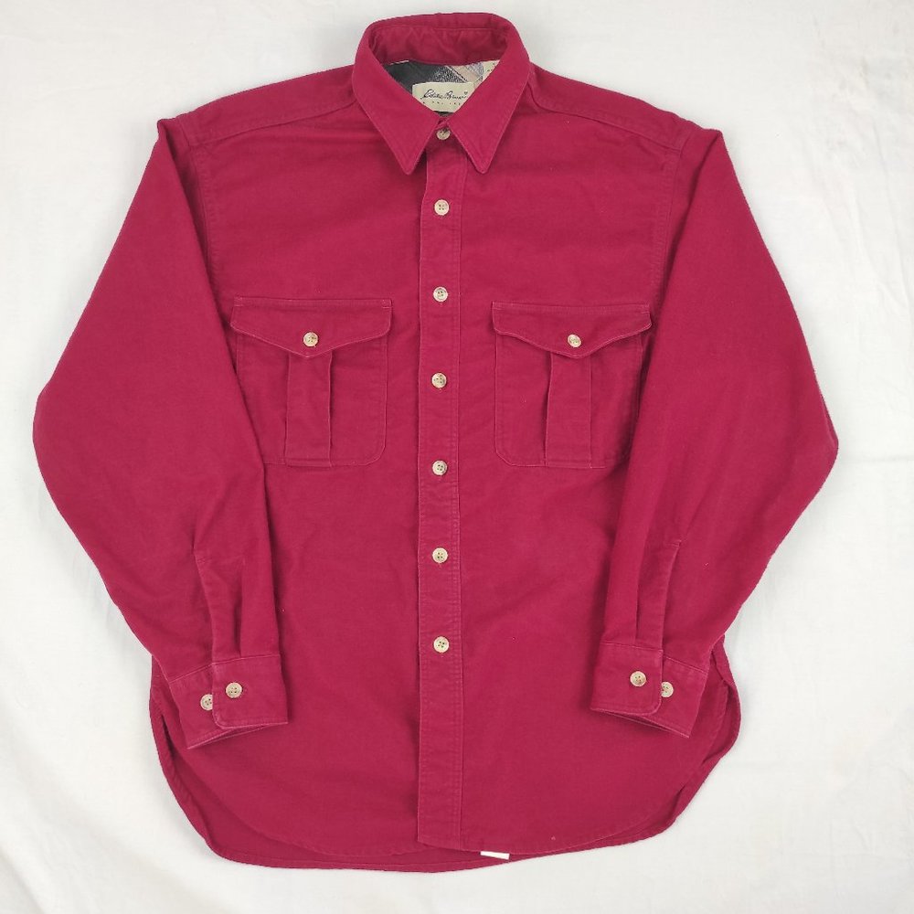 Eddie Bauer Red Chamois Button Up Shirt Sz M Long Sleeve